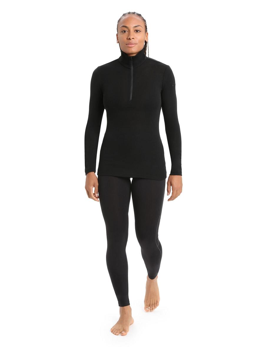 Women's Icebreaker Merino 175 Everyday Long Sleeve Half Zip Thermal Top Base Layers Black | CA 1084BEXC